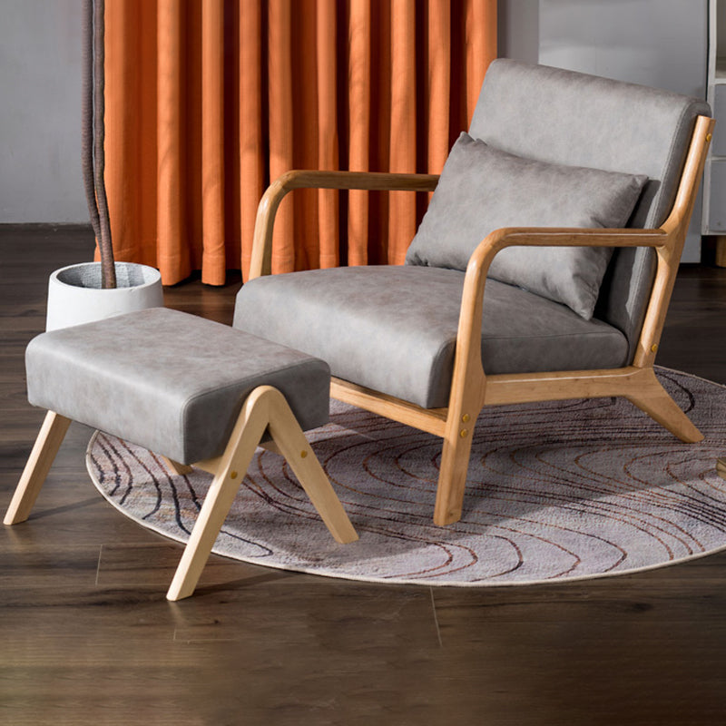 31"L x 29.5"W x 14"H Arm Chair Solid Wood Upholstered Accent Chair in Gray/ Blue/ Beige