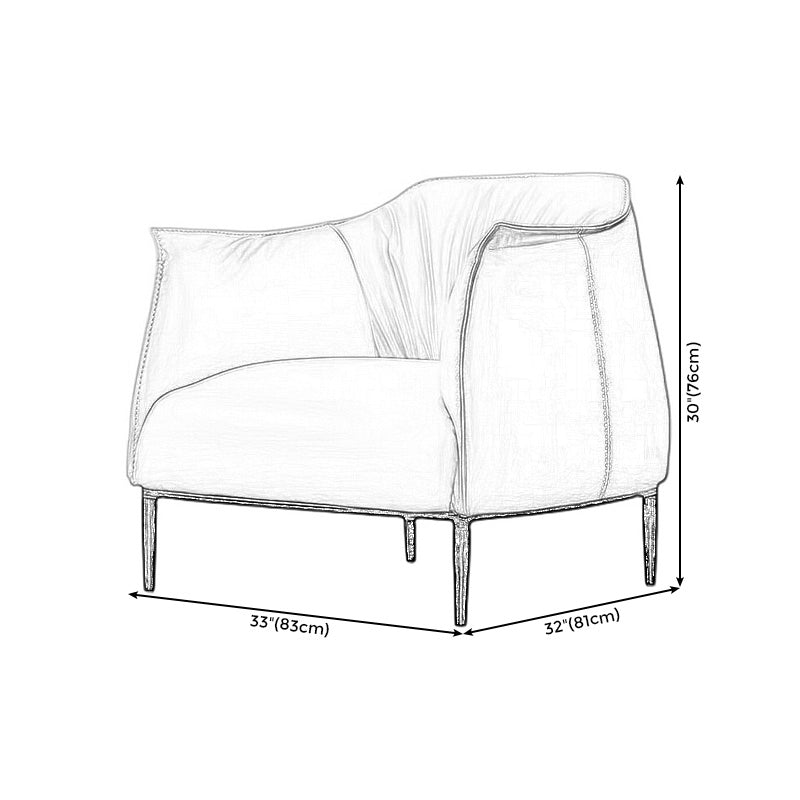 Solid Color Genuine Leather Arms Included with Black Legs Round Arms Barrel Chair