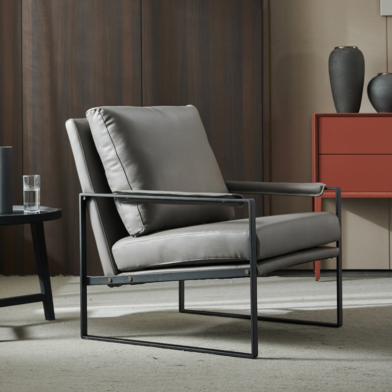 Solid Color Office Leather Arms Included with Cushion with Black Legs Armchair