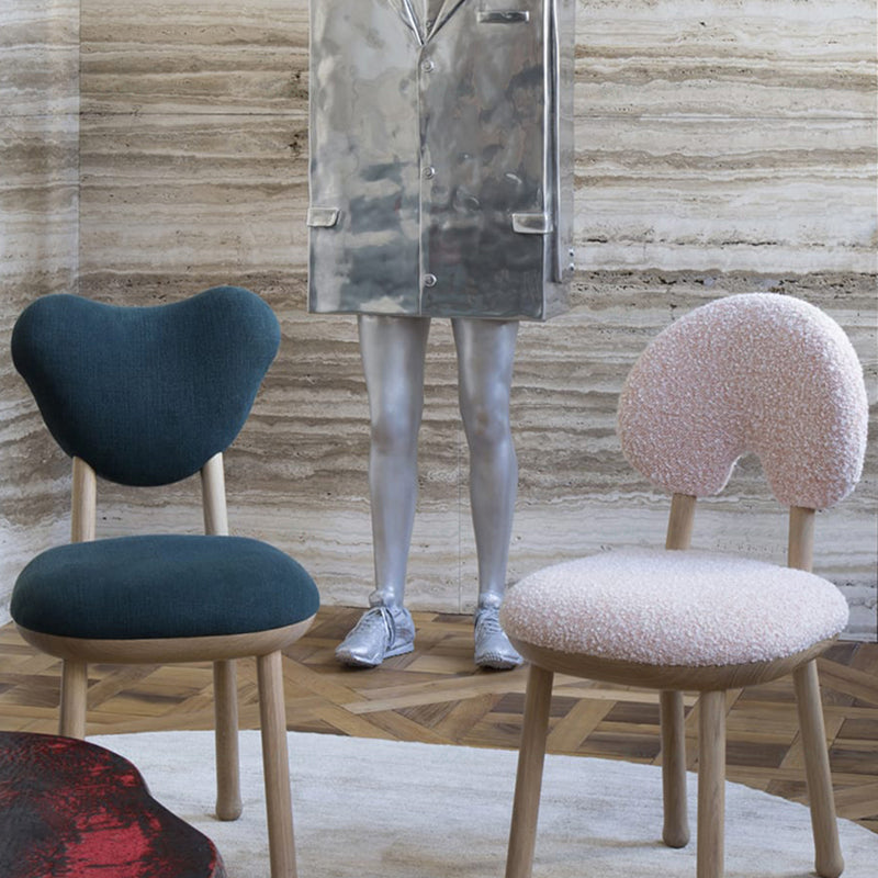 Tight Back Armless Chair Wood Frame Wool Accent Chair with Four Legs