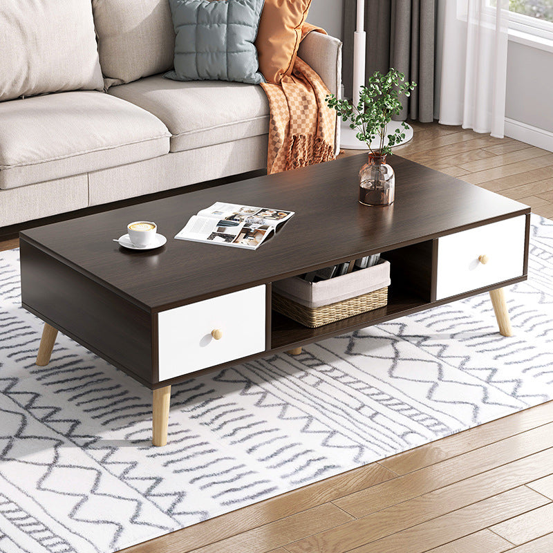 16.5"H Modern 4 Legs Wooden Base Rectangular Top Coffee Table with Storage