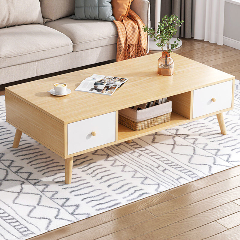 16.5"H Modern 4 Legs Wooden Base Rectangular Top Coffee Table with Storage