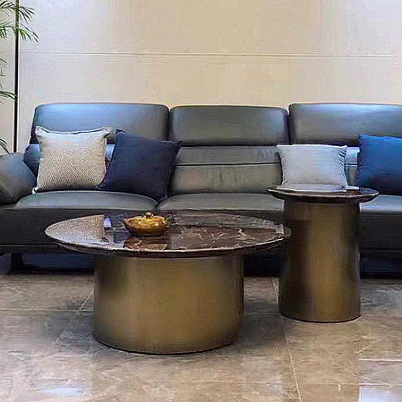 Abstract Base Cocktail Table Marble Top Stainless Steel Metal Base Round Coffee Table