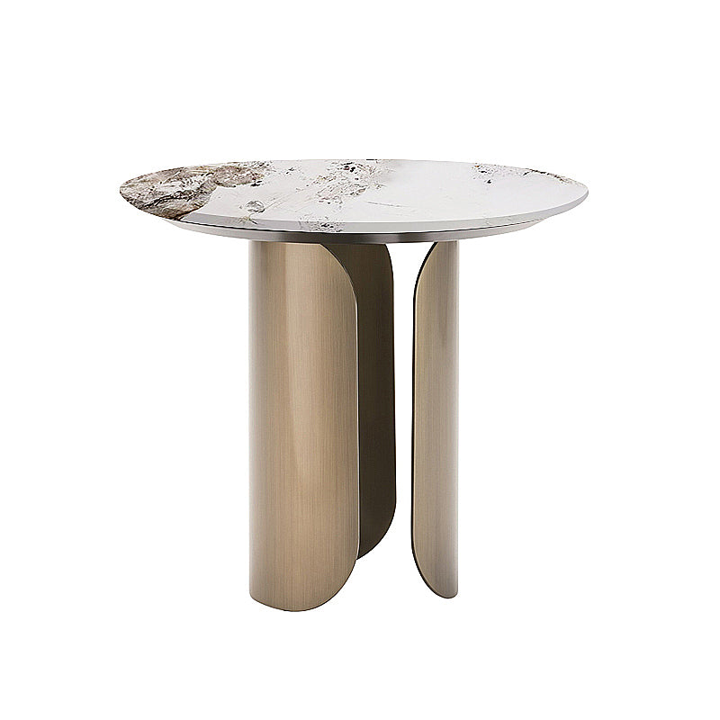 Abstract Base Cocktail Table Marble Top Stainless Steel Metal Base Round Coffee Table