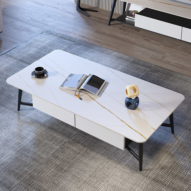 4 Legs Base Rock Slate Top Cocktail Table Metal Iron Base Rectangular Coffee Table