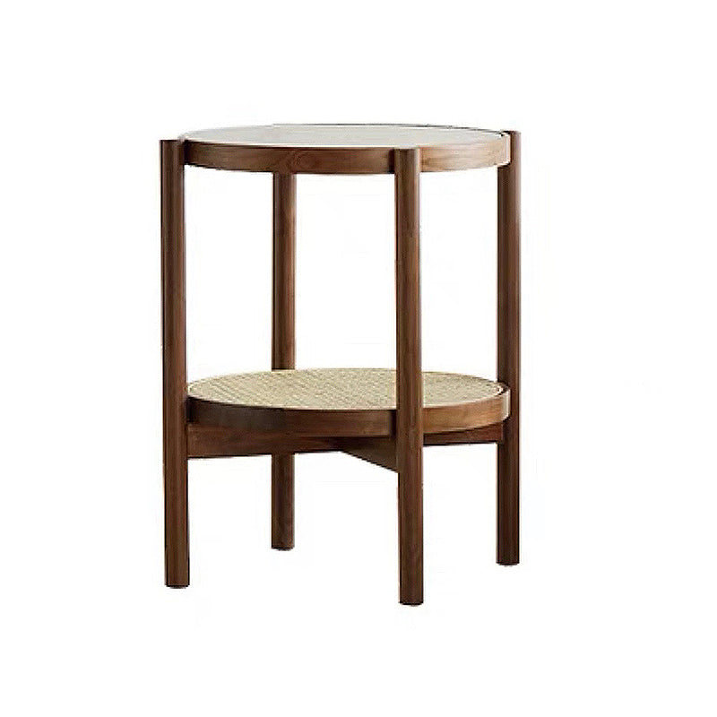 4 Legs Bunching Table with Solid Wood Base Round Coffee Table with Tempered Glass Top