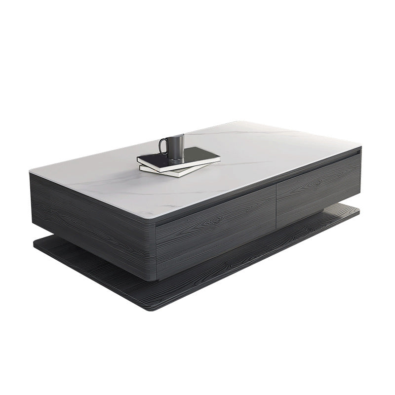 Modern Style Grey/white Slate Top Rectangular Coffee Table with Solid Wood Base