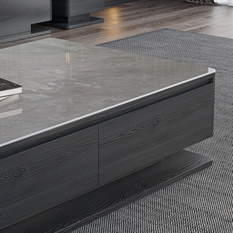 Modern Style Grey/white Slate Top Rectangular Coffee Table with Solid Wood Base