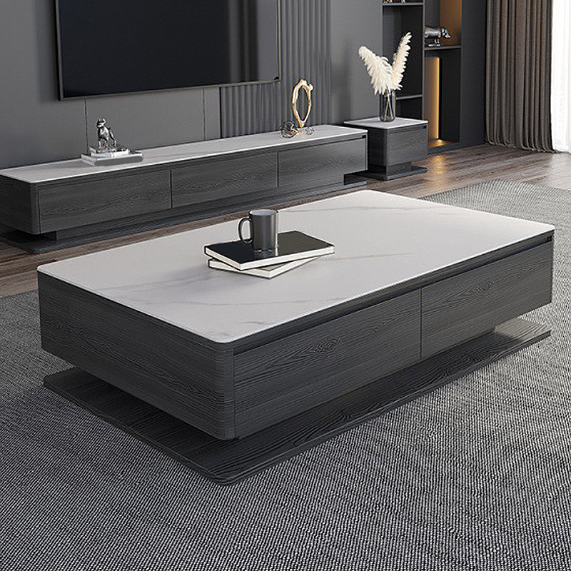 Modern Style Grey/white Slate Top Rectangular Coffee Table with Solid Wood Base
