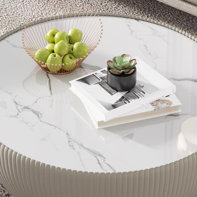 Slate Round Top Coffee Table Faux Leather Solid Base Cocktail Table