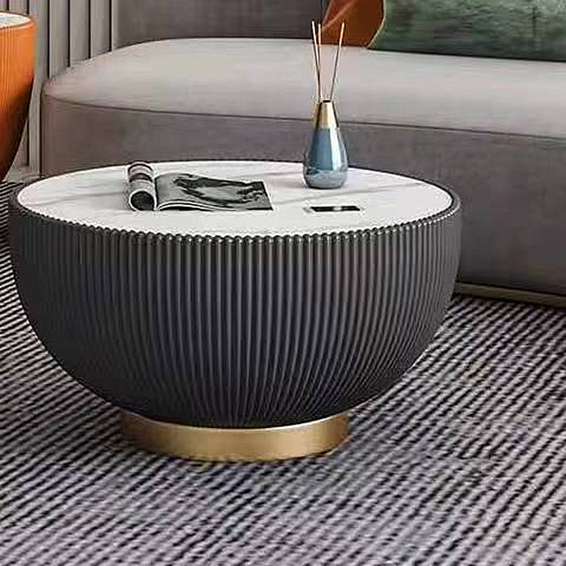 Slate Round Top Coffee Table Faux Leather Solid Base Cocktail Table