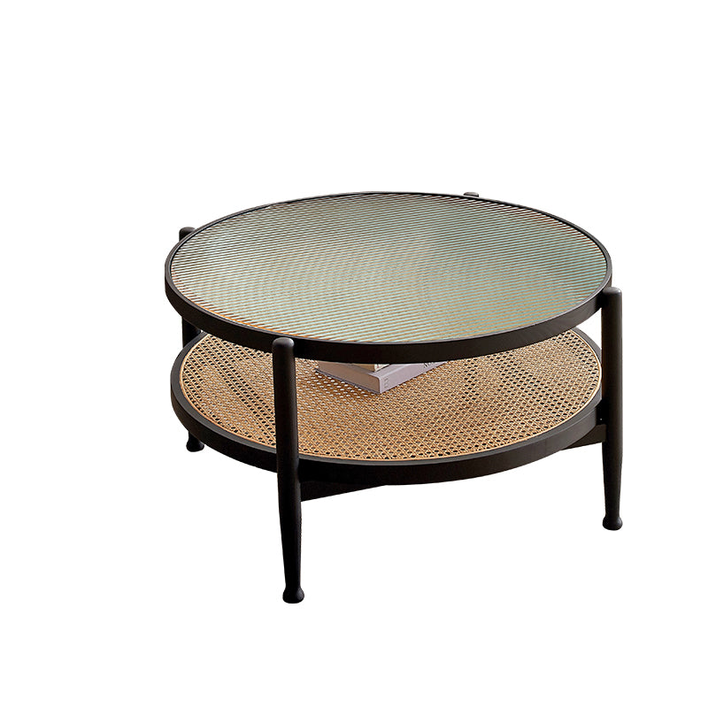 Modern 4 Legs Wood Base Glass Round Top Coffee Table for Apartment