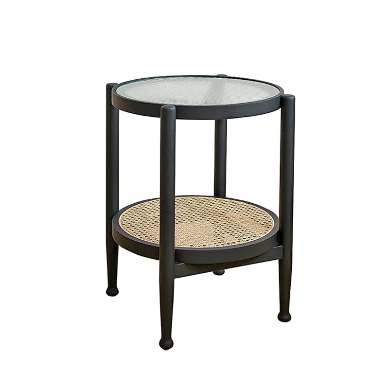 Modern 4 Legs Wood Base Glass Round Top Coffee Table for Apartment