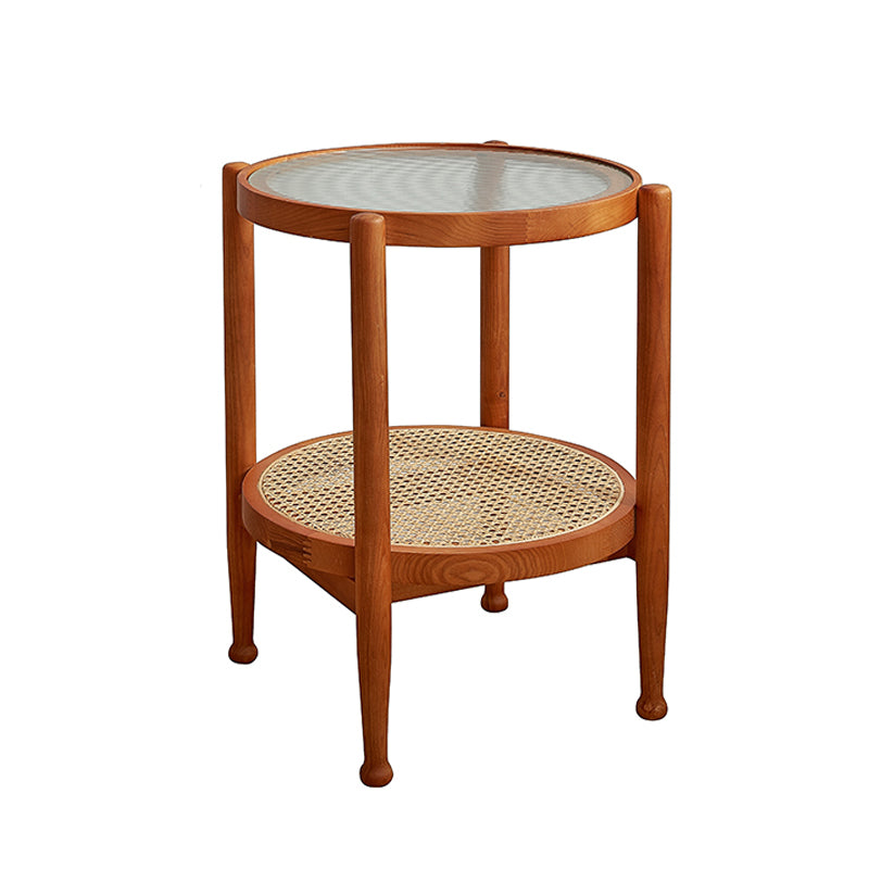 Modern 4 Legs Wood Base Glass Round Top Coffee Table for Apartment