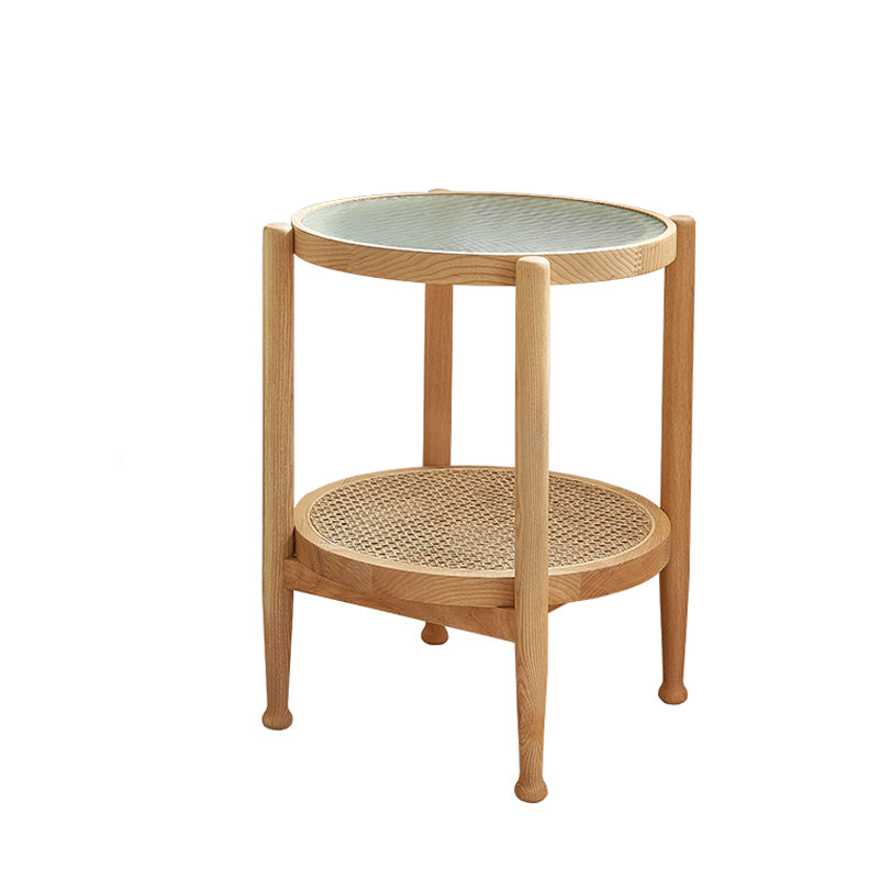 Modern 4 Legs Wood Base Glass Round Top Coffee Table for Apartment