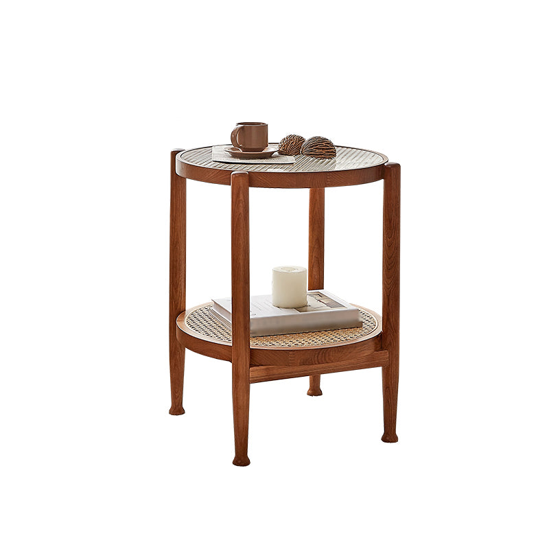 Modern 4 Legs Wood Base Glass Round Top Coffee Table for Apartment