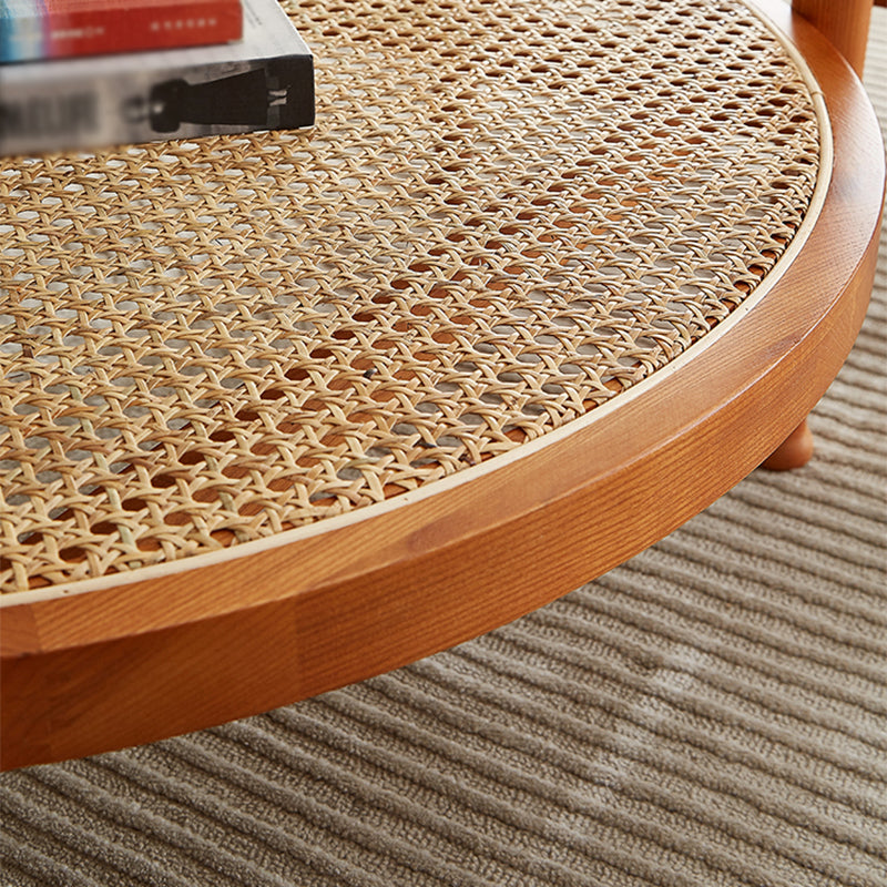 Modern 4 Legs Wood Base Glass Round Top Coffee Table for Apartment