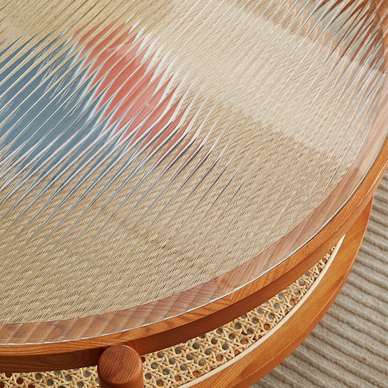 Modern 4 Legs Wood Base Glass Round Top Coffee Table for Apartment