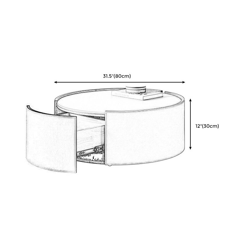Modern Drum Base Solid Leather Round Table Coffee Table with Storage