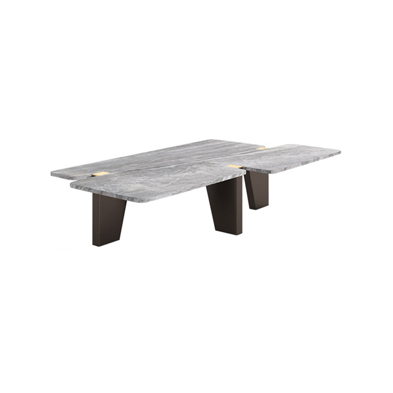 13.7"H Contemporary Wooden 3-leg Base White/grey Irregular Marble Coffee Table