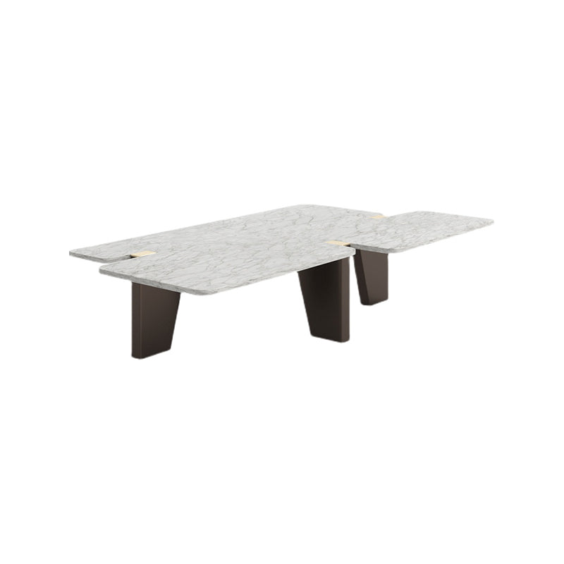 13.7"H Contemporary Wooden 3-leg Base White/grey Irregular Marble Coffee Table