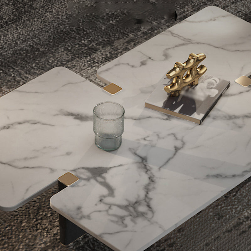 13.7"H Contemporary Wooden 3-leg Base White/grey Irregular Marble Coffee Table