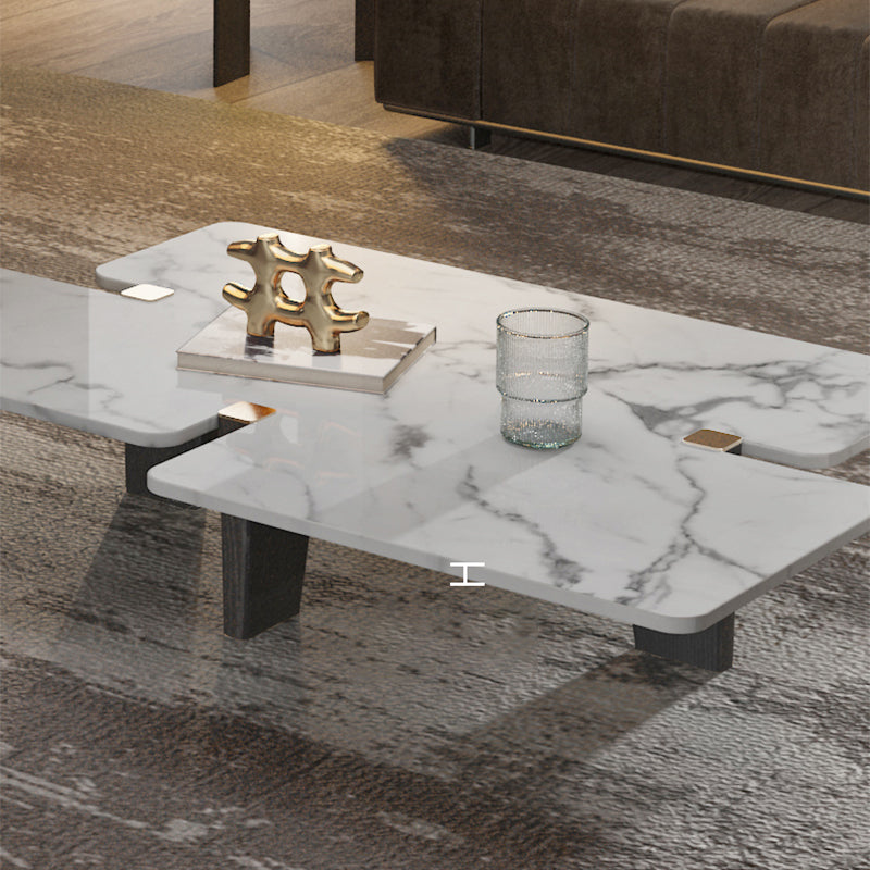 13.7"H Contemporary Wooden 3-leg Base White/grey Irregular Marble Coffee Table