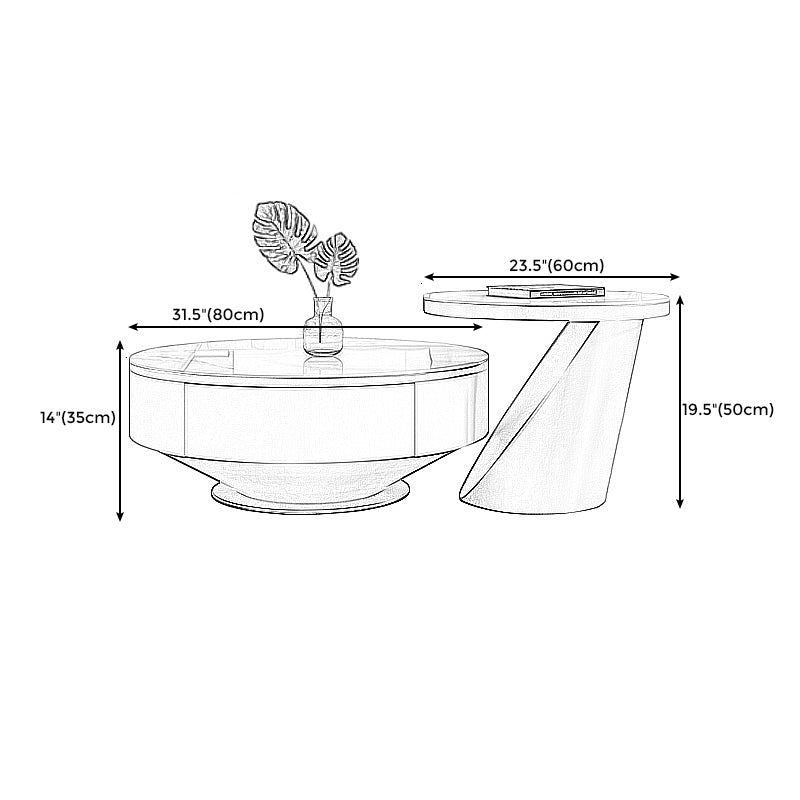 Modern Light Luxury Coffee Table Round Slate Coffee Table with Storage Drawer
