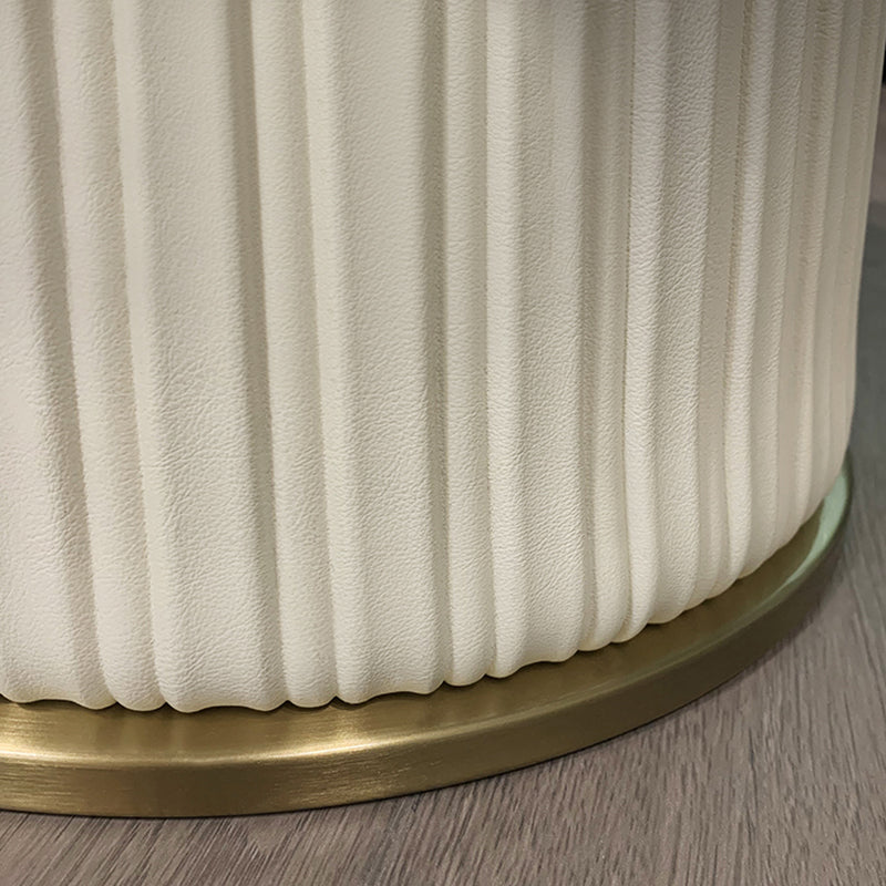 Modern Style Round Coffee Table with Drum Base Metal Design Rock Plate Top