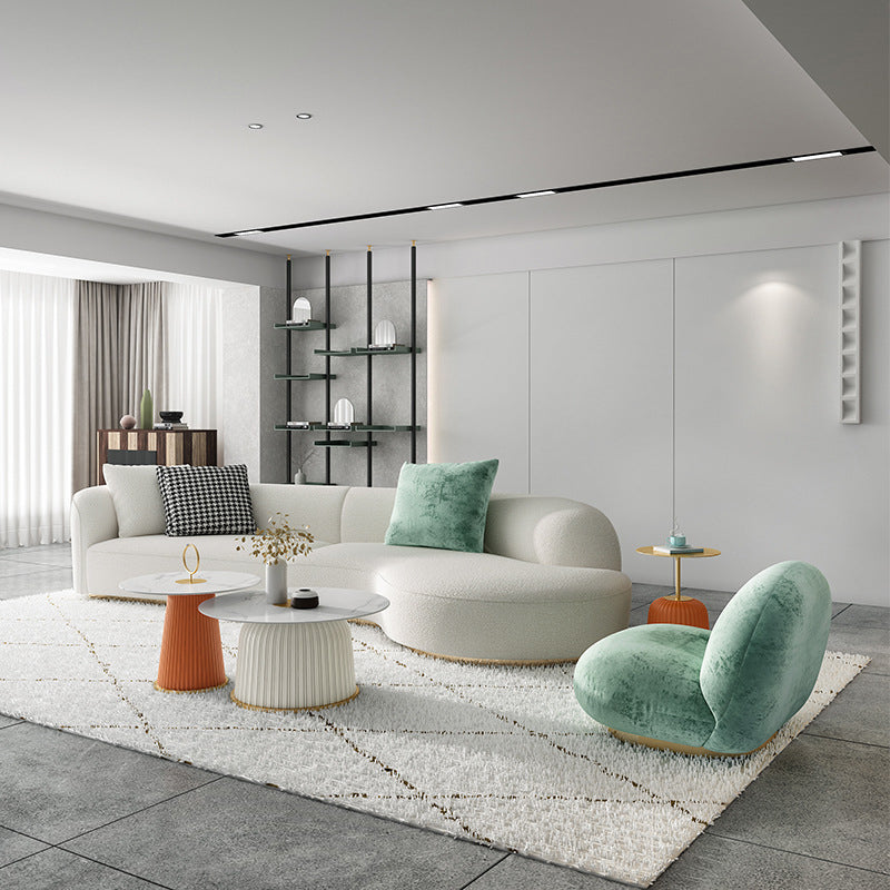 Modern Style Round Coffee Table with Drum Base Metal Design Rock Plate Top