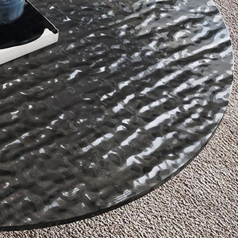 Modern Style Slate & Glass Round Coffee Table with White Base and Black/white Top