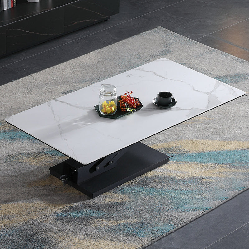 Modern Solid Color Metal Single Foot Base Slate Square Coffee Table