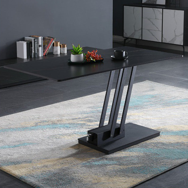 Modern Solid Color Metal Single Foot Base Slate Square Coffee Table