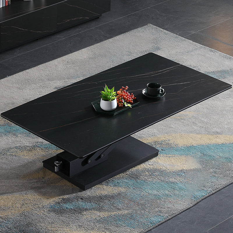 Modern Solid Color Metal Single Foot Base Slate Square Coffee Table