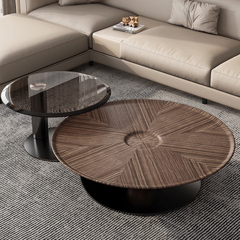 Modern Style Wood Walnut/black Top Stainless Steel Base Round Coffee Table
