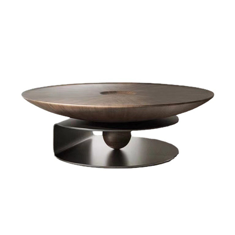 Modern Style Wood Walnut/black Top Stainless Steel Base Round Coffee Table