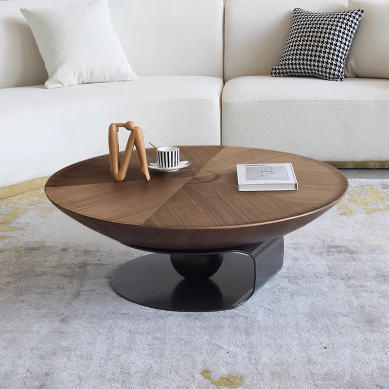Modern Style Wood Walnut/black Top Stainless Steel Base Round Coffee Table