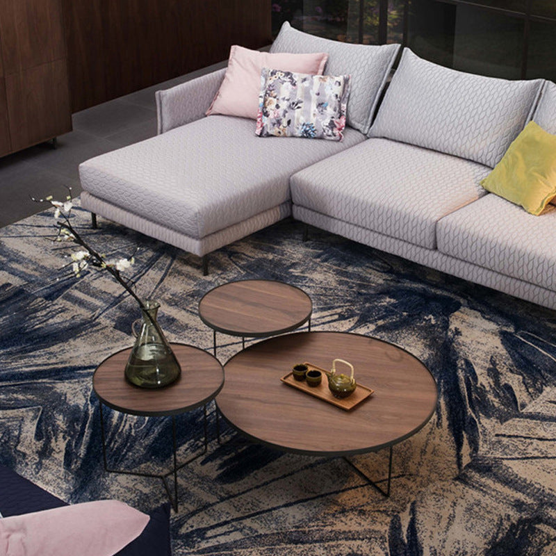 Modern Style Slate/wood Top Metal Iron Base Round Coffee Table