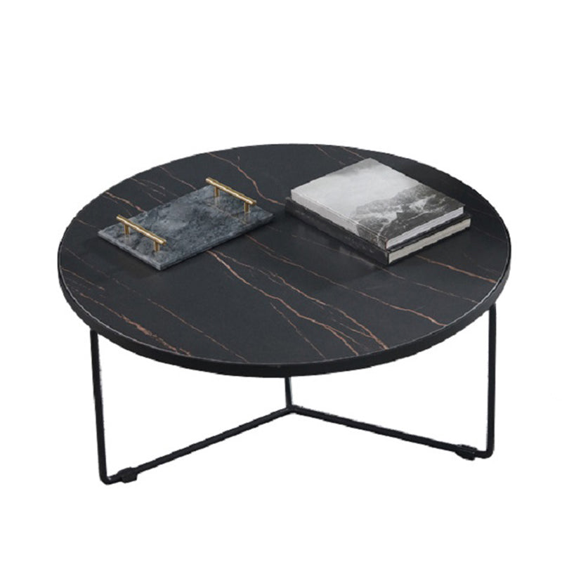 Modern Style Slate/wood Top Metal Iron Base Round Coffee Table