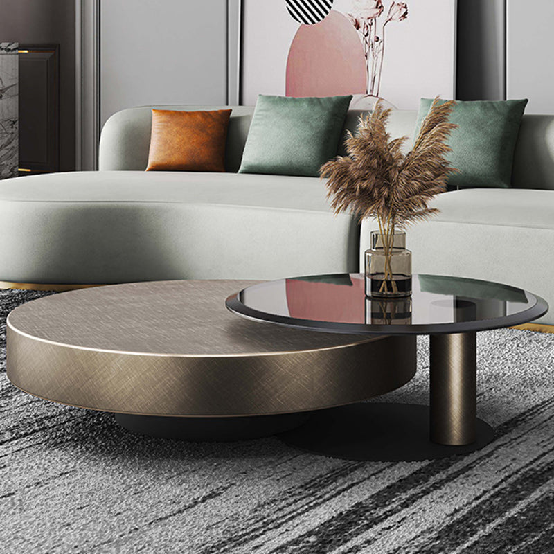 Modern Style Tempered Glass Table Top Stainless Steel Base Round Coffee Table