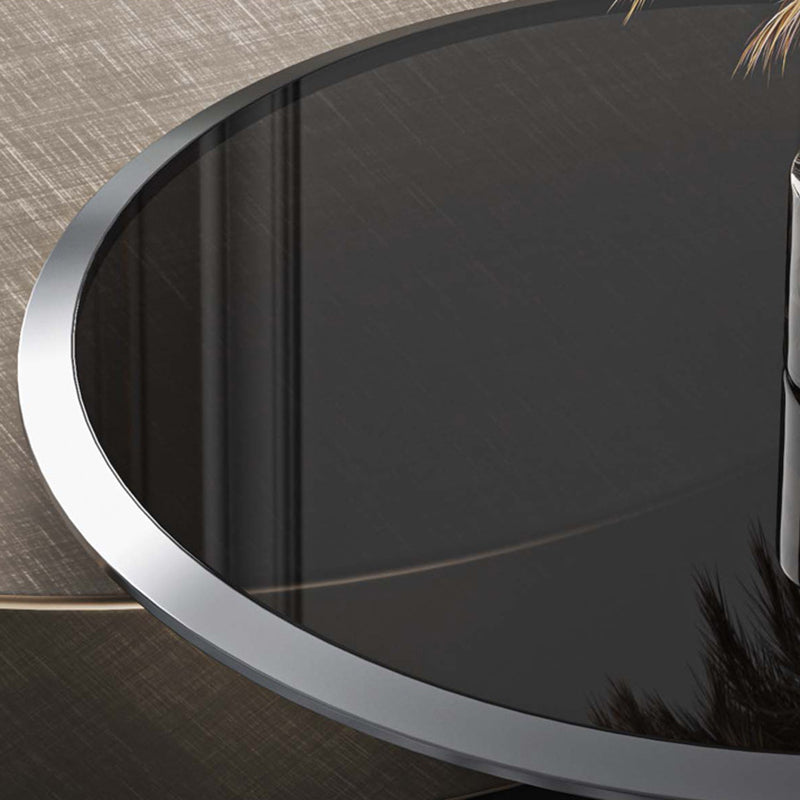 Modern Style Tempered Glass Table Top Stainless Steel Base Round Coffee Table