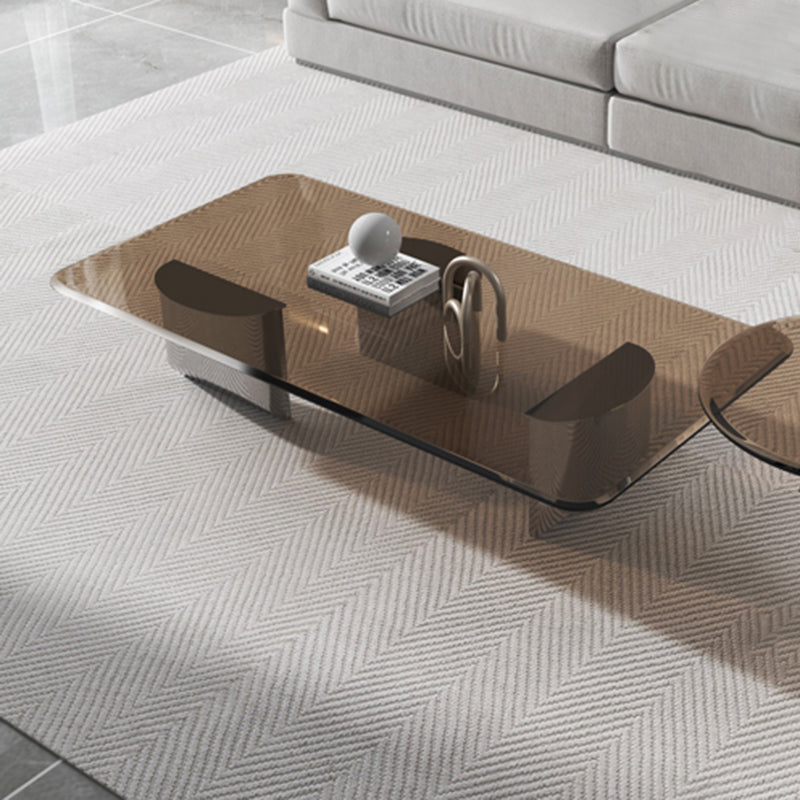 13.7" Contemporary Style 3 Legs Metal Base Square Glass Top Coffee Table