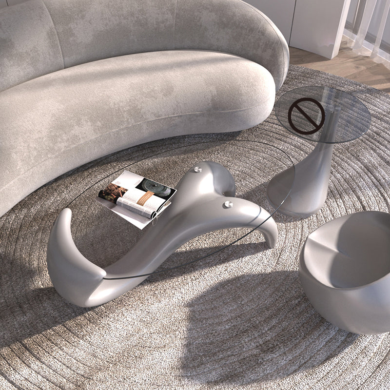 15.7"H Abstract Base Transparent Glass Round Table Top Coffee Table