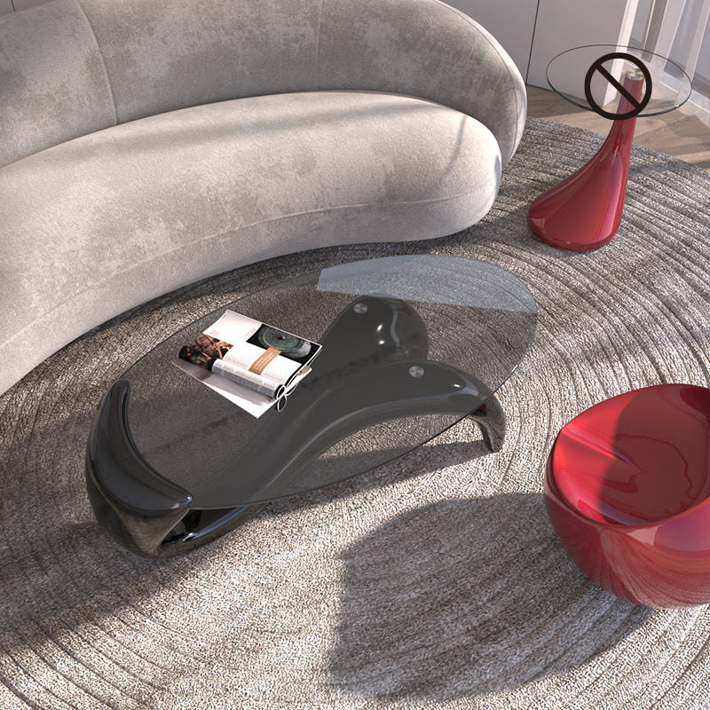 15.7"H Abstract Base Transparent Glass Round Table Top Coffee Table