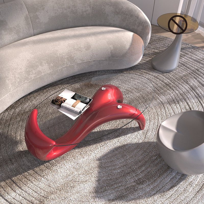 15.7"H Abstract Base Transparent Glass Round Table Top Coffee Table