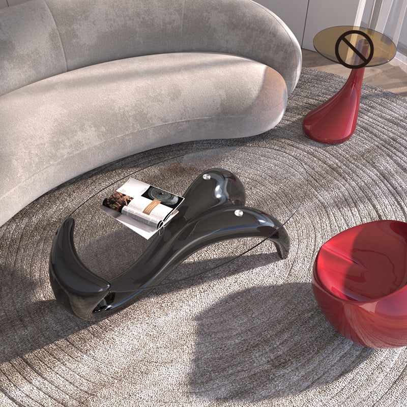 15.7"H Abstract Base Transparent Glass Round Table Top Coffee Table