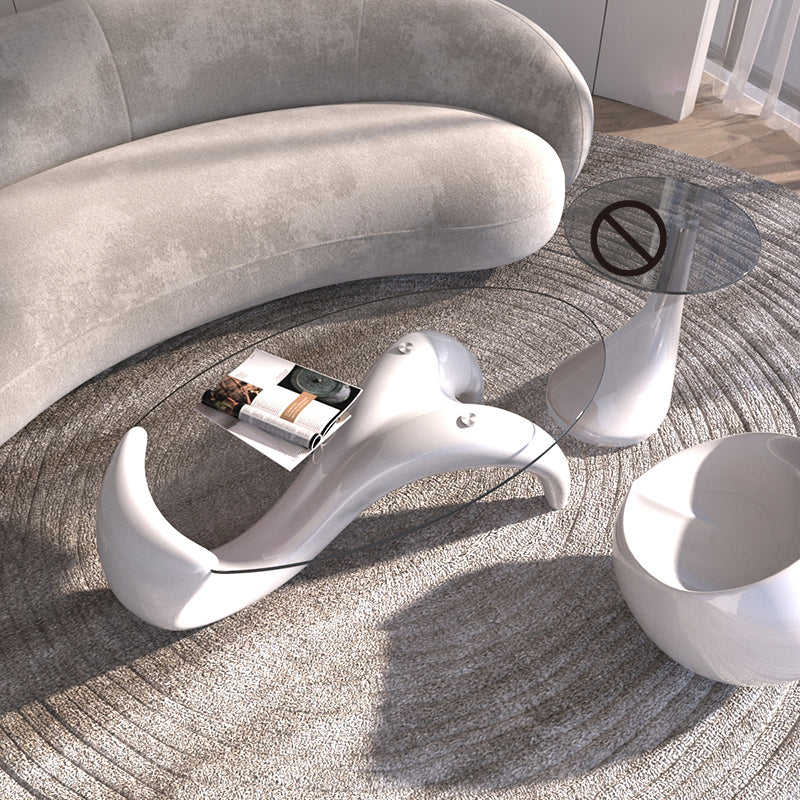 15.7"H Abstract Base Transparent Glass Round Table Top Coffee Table