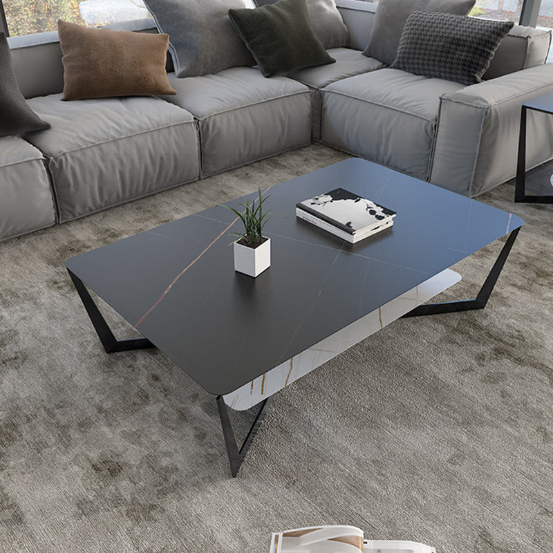 Modern Style Black Gold/white/grey/white Gold Rock Board Table with Iron Base Coffee Table