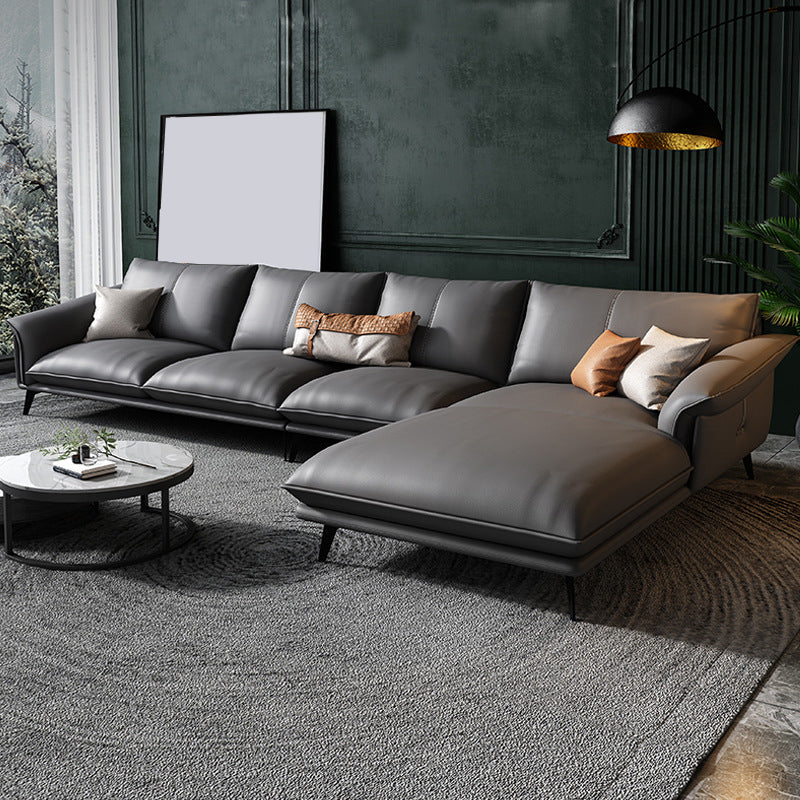 Leather Sponge Padded Seat with Pillow Back Sectional White/orange/green/grey Sofa