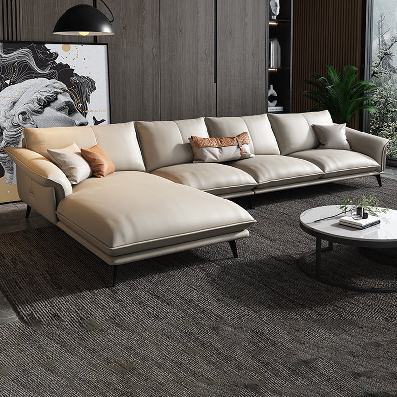 Leather Sponge Padded Seat with Pillow Back Sectional White/orange/green/grey Sofa